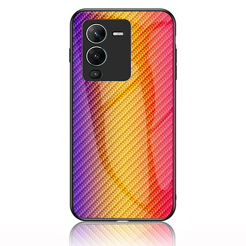 Vivo V25 Pro 5G用ハイブリットバンパーケース プラスチック 鏡面 虹 グラデーション 勾配色 カバー LS2 Vivo オレンジ