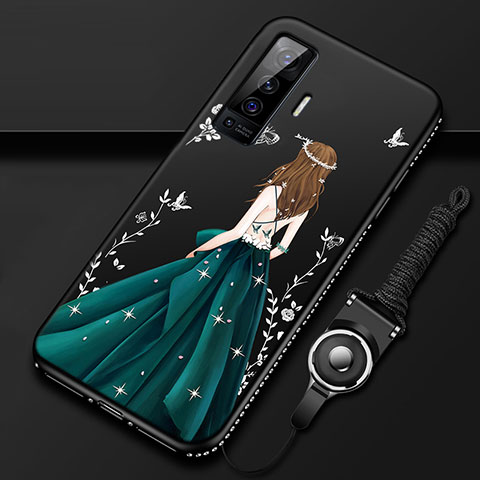 Vivo X50 5G用シリコンケース ソフトタッチラバー バタフライ ドレスガール ドレス少女 カバー Vivo グリーン