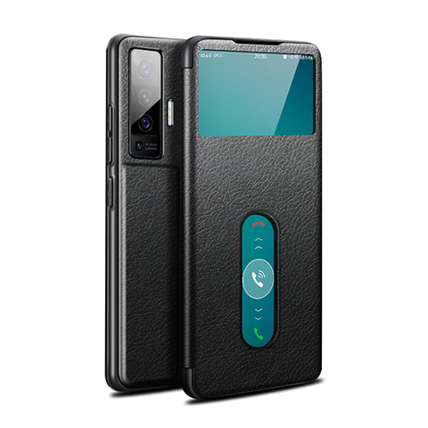 Vivo X50 5G用手帳型 レザーケース スタンド カバー Vivo ブラック