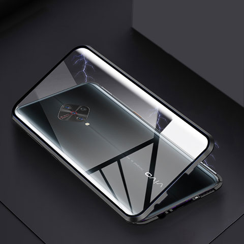 Vivo X50 Lite用ケース 高級感 手触り良い アルミメタル 製の金属製 360度 フルカバーバンパー 鏡面 カバー Vivo ブラック