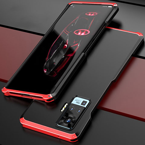 Vivo X50 Pro 5G用ケース 高級感 手触り良い アルミメタル 製の金属製 カバー Vivo レッド・ブラック