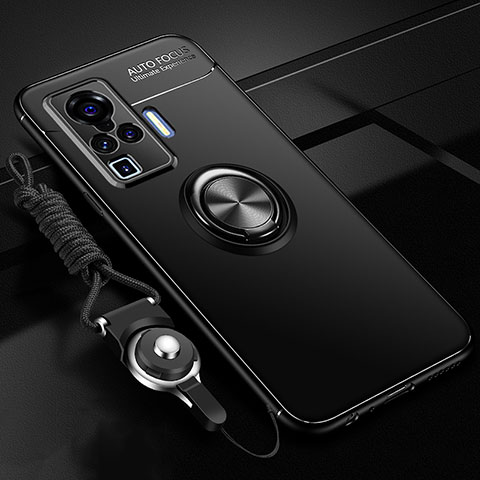 Vivo X50 Pro 5G用極薄ソフトケース シリコンケース 耐衝撃 全面保護 アンド指輪 マグネット式 バンパー Vivo ブラック