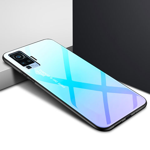 Vivo X51 5G用ハイブリットバンパーケース プラスチック 鏡面 カバー Vivo ブルー