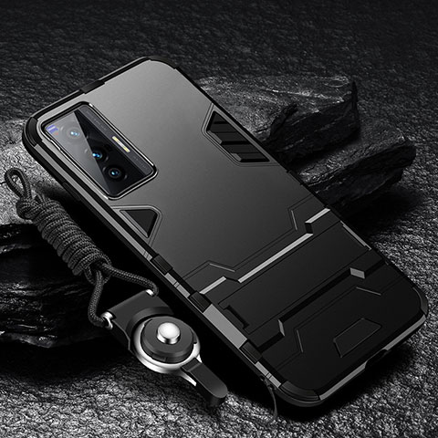 Vivo X70 5G用ハイブリットバンパーケース スタンド プラスチック 兼シリコーン カバー R01 Vivo ブラック