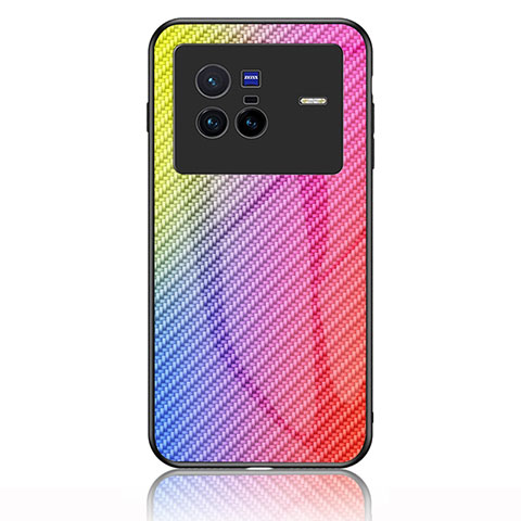 Vivo X80 5G用ハイブリットバンパーケース プラスチック 鏡面 虹 グラデーション 勾配色 カバー LS2 Vivo ピンク