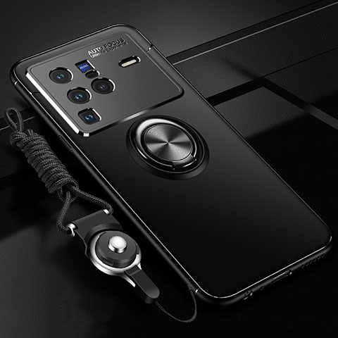 Vivo X80 Pro 5G用極薄ソフトケース シリコンケース 耐衝撃 全面保護 アンド指輪 マグネット式 バンパー SD3 Vivo ブラック
