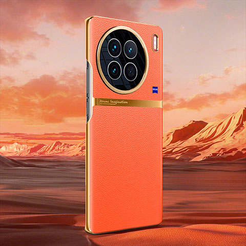 Vivo X90 5G用ケース 高級感 手触り良いレザー柄 QK2 Vivo オレンジ