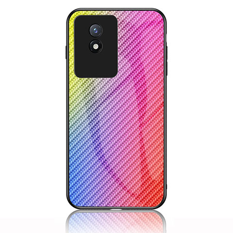 Vivo Y02t用ハイブリットバンパーケース プラスチック 鏡面 虹 グラデーション 勾配色 カバー LS2 Vivo ピンク