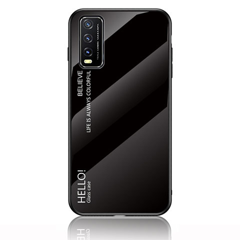 Vivo Y12s用ハイブリットバンパーケース プラスチック 鏡面 虹 グラデーション 勾配色 カバー LS1 Vivo ブラック