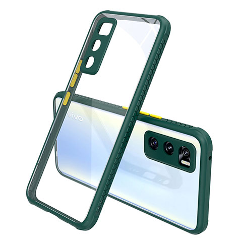 Vivo Y70 (2020)用ハイブリットバンパーケース クリア透明 プラスチック 鏡面 カバー Vivo モスグリー