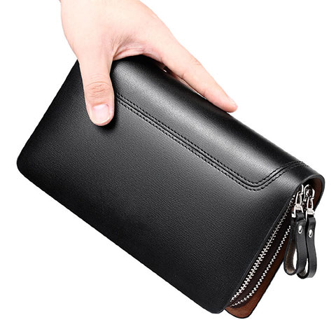 ハンドバッグ ポーチ 財布型ケース レザー ユニバーサル ブラック