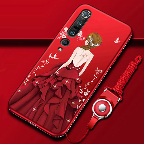 Xiaomi Mi 10 Pro用シリコンケース ソフトタッチラバー バタフライ ドレスガール ドレス少女 カバー Xiaomi レッド