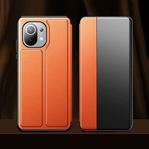 Xiaomi Mi 11 5G用手帳型 レザーケース スタンド カバー Xiaomi オレンジ