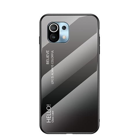 Xiaomi Mi 11 5G用ハイブリットバンパーケース プラスチック 鏡面 虹 グラデーション 勾配色 カバー H02 Xiaomi グレー