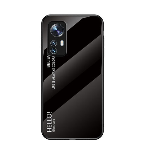 Xiaomi Mi 12 Pro 5G用ハイブリットバンパーケース プラスチック 鏡面 虹 グラデーション 勾配色 カバー M02 Xiaomi ブラック