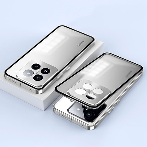 Xiaomi Mi 14 5G用ケース 高級感 手触り良い アルミメタル 製の金属製 360度 フルカバーバンパー 鏡面 カバー P01 Xiaomi シルバー