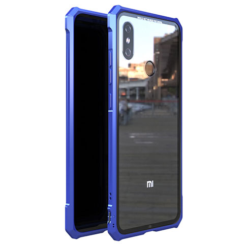 Xiaomi Mi 8用ケース 高級感 手触り良い アルミメタル 製の金属製 360度 フルカバーバンパー 鏡面 カバー M01 Xiaomi ネイビー