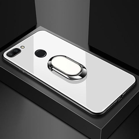 Xiaomi Mi 8 Lite用ハイブリットバンパーケース プラスチック 鏡面 カバー アンド指輪 マグネット式 Xiaomi ホワイト