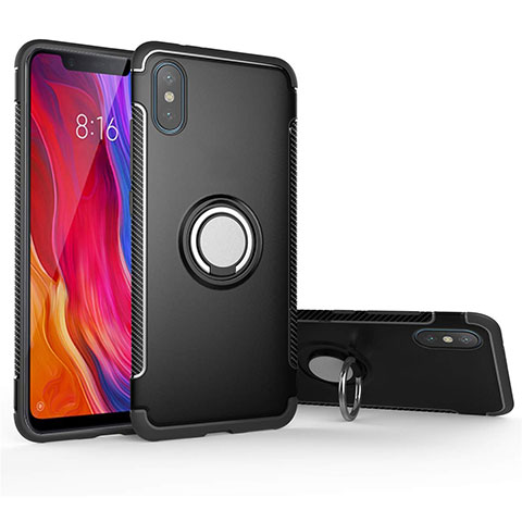 Xiaomi Mi 8 Pro Global Version用ハイブリットバンパーケース プラスチック アンド指輪 マグネット式 Xiaomi ブラック