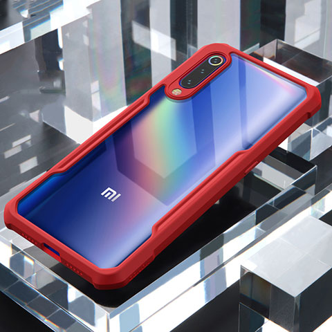 Xiaomi Mi 9 SE用ハイブリットバンパーケース クリア透明 プラスチック 鏡面 カバー M02 Xiaomi レッド