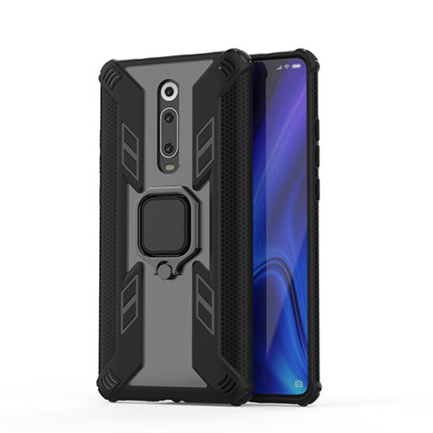 Xiaomi Mi 9T Pro用ハイブリットバンパーケース プラスチック アンド指輪 マグネット式 R03 Xiaomi ブラック