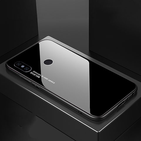 Xiaomi Mi A2用ハイブリットバンパーケース プラスチック 鏡面 虹 グラデーション 勾配色 カバー M01 Xiaomi ブラック