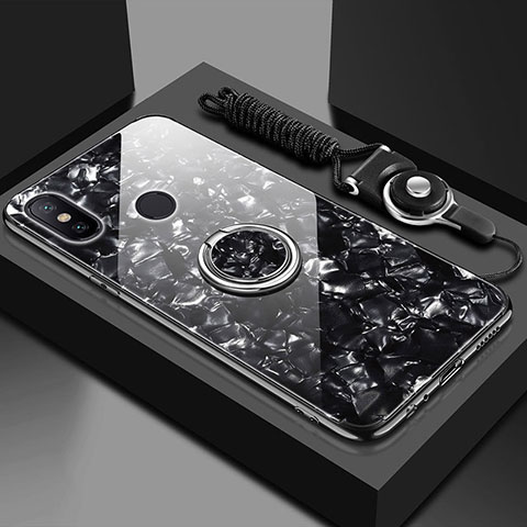 Xiaomi Mi A2 Lite用ハイブリットバンパーケース プラスチック 鏡面 カバー アンド指輪 マグネット式 Xiaomi ブラック