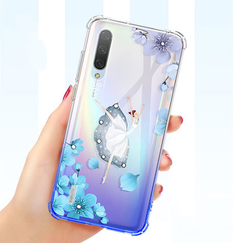 Xiaomi Mi A3用極薄ソフトケース シリコンケース 耐衝撃 全面保護 クリア透明 花 Xiaomi パープル