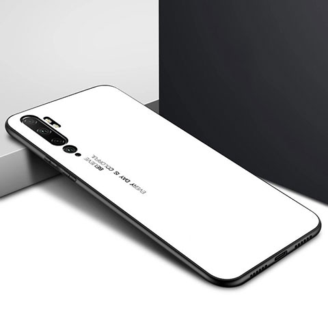 Xiaomi Mi Note 10用ハイブリットバンパーケース プラスチック 鏡面 虹 グラデーション 勾配色 カバー H02 Xiaomi ホワイト
