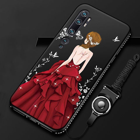 Xiaomi Mi Note 10用シリコンケース ソフトタッチラバー バタフライ ドレスガール ドレス少女 カバー S01 Xiaomi レッド・ブラック