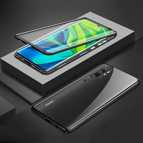 Xiaomi Mi Note 10用ケース 高級感 手触り良い アルミメタル 製の金属製 360度 フルカバーバンパー 鏡面 カバー Xiaomi ブラック