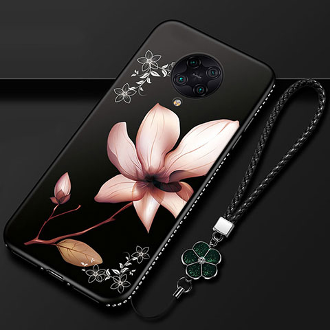 Xiaomi Poco F2 Pro用シリコンケース ソフトタッチラバー 花 カバー Xiaomi ブラック