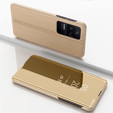 Xiaomi Poco F4 5G用手帳型 レザーケース スタンド 鏡面 カバー Xiaomi ゴールド