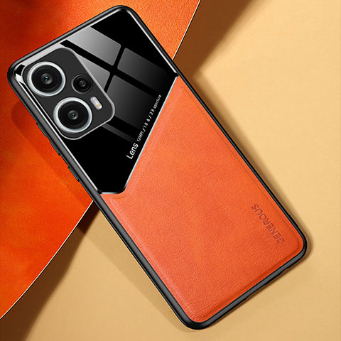 Xiaomi Poco F5 5G用シリコンケース ソフトタッチラバー レザー柄 アンドマグネット式 Xiaomi オレンジ
