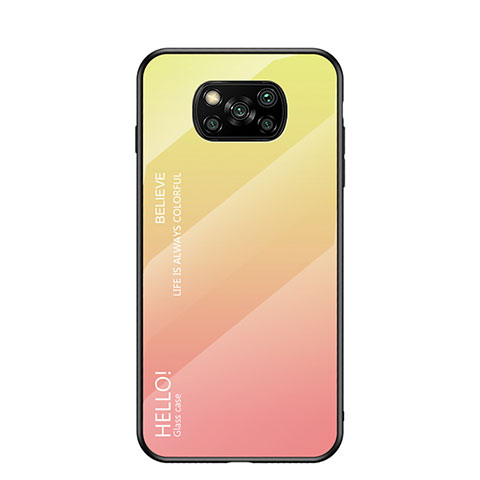 Xiaomi Poco X3 NFC用ハイブリットバンパーケース プラスチック 鏡面 虹 グラデーション 勾配色 カバー LS1 Xiaomi イエロー