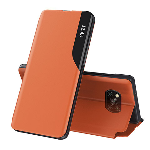 Xiaomi Poco X3 NFC用手帳型 レザーケース スタンド カバー Q01H Xiaomi オレンジ