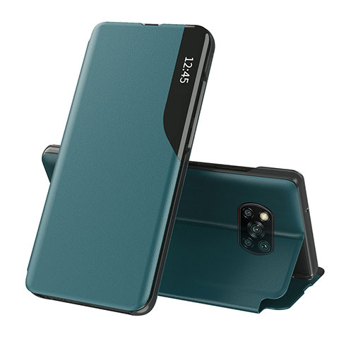 Xiaomi Poco X3 NFC用手帳型 レザーケース スタンド カバー Q01H Xiaomi グリーン