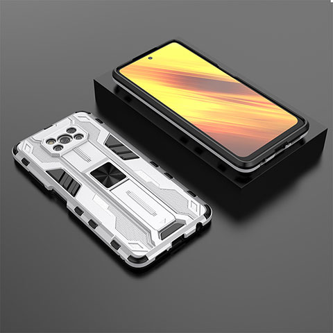 Xiaomi Poco X3 NFC用ハイブリットバンパーケース スタンド プラスチック 兼シリコーン カバー マグネット式 KC2 Xiaomi ホワイト