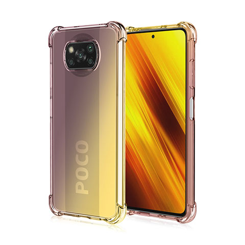 Xiaomi Poco X3 Pro用極薄ソフトケース グラデーション 勾配色 クリア透明 Xiaomi ブラウン