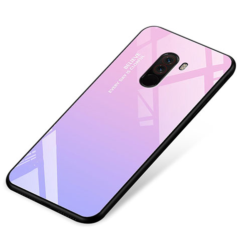 Xiaomi Pocophone F1用ハイブリットバンパーケース プラスチック 鏡面 虹 グラデーション 勾配色 カバー Xiaomi ピンク