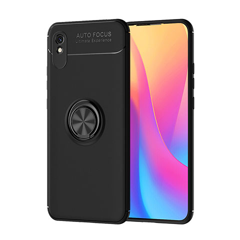 Xiaomi Redmi 9AT用極薄ソフトケース シリコンケース 耐衝撃 全面保護 アンド指輪 マグネット式 バンパー SD1 Xiaomi ブラック