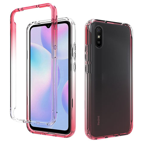 Xiaomi Redmi 9i用前面と背面 360度 フルカバー 極薄ソフトケース シリコンケース 耐衝撃 全面保護 バンパー 勾配色 透明 Xiaomi レッド
