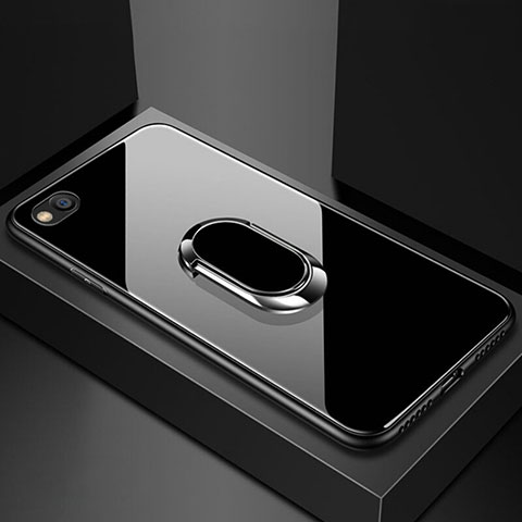 Xiaomi Redmi Go用ハイブリットバンパーケース プラスチック 鏡面 カバー アンド指輪 マグネット式 Xiaomi ブラック