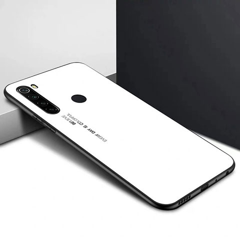 Xiaomi Redmi Note 8 (2021)用ハイブリットバンパーケース プラスチック 鏡面 虹 グラデーション 勾配色 カバー H01 Xiaomi ホワイト