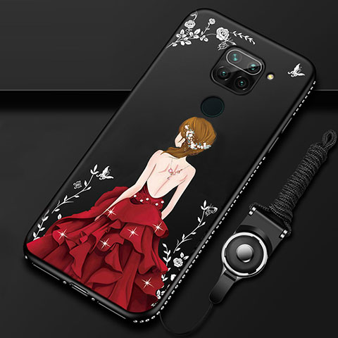 Xiaomi Redmi Note 9用シリコンケース ソフトタッチラバー バタフライ ドレスガール ドレス少女 カバー K01 Xiaomi レッド・ブラック