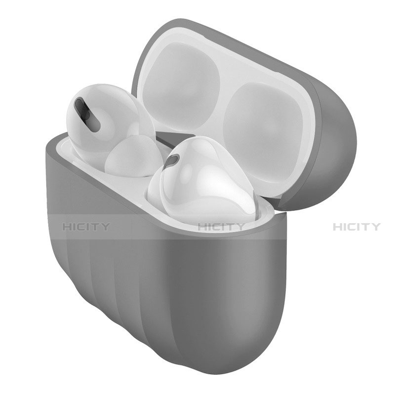 Apple AirPods Pro用360度 フルカバー極薄ソフトケース シリコンケース 耐衝撃 全面保護 バンパー S02 アップル グレー