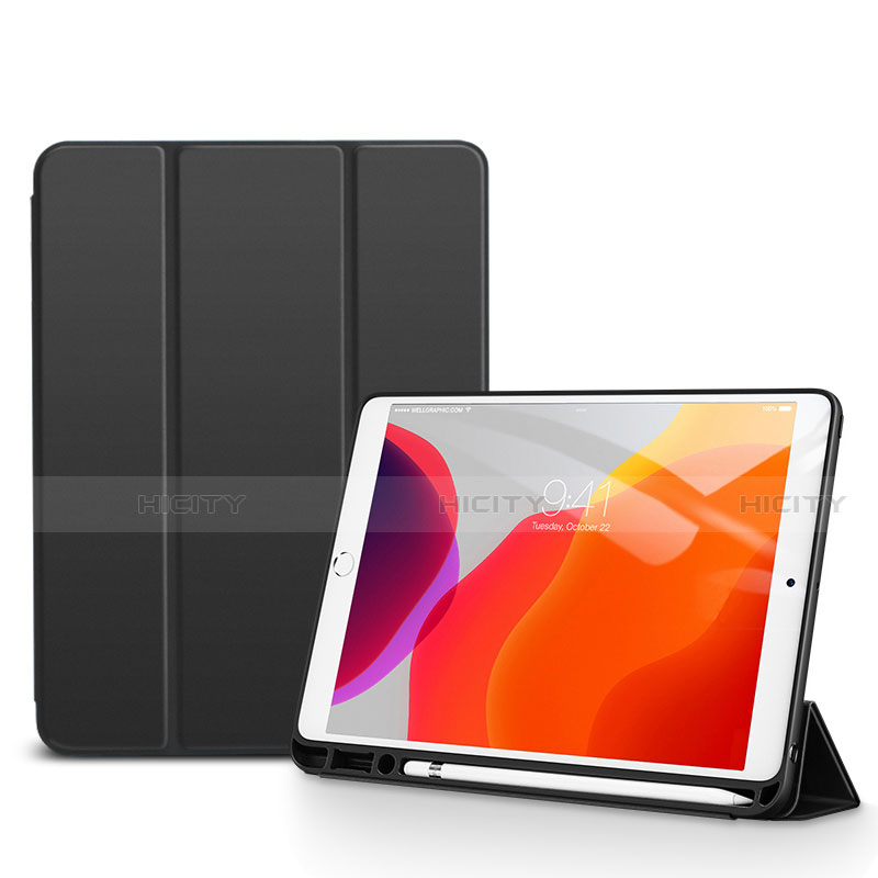 Apple iPad 10.2 (2020)用手帳型 レザーケース スタンド カバー アップル ブラック