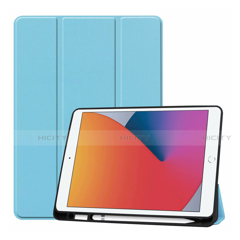 Apple iPad 10.2 (2020)用手帳型 レザーケース スタンド カバー L01 アップル ブルー