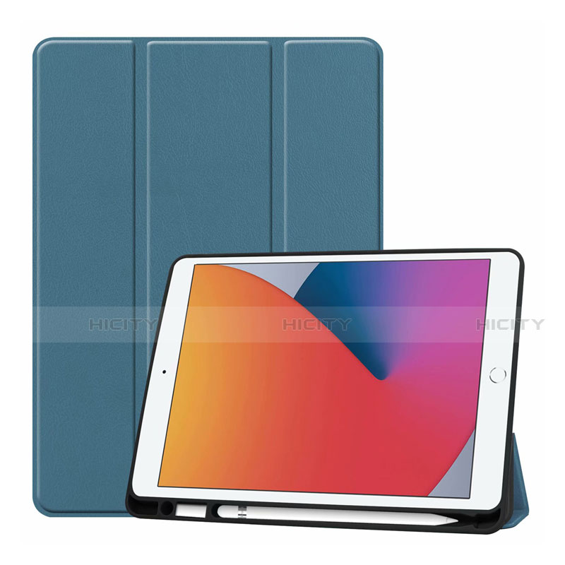 Apple iPad 10.2 (2020)用手帳型 レザーケース スタンド カバー L01 アップル シアン