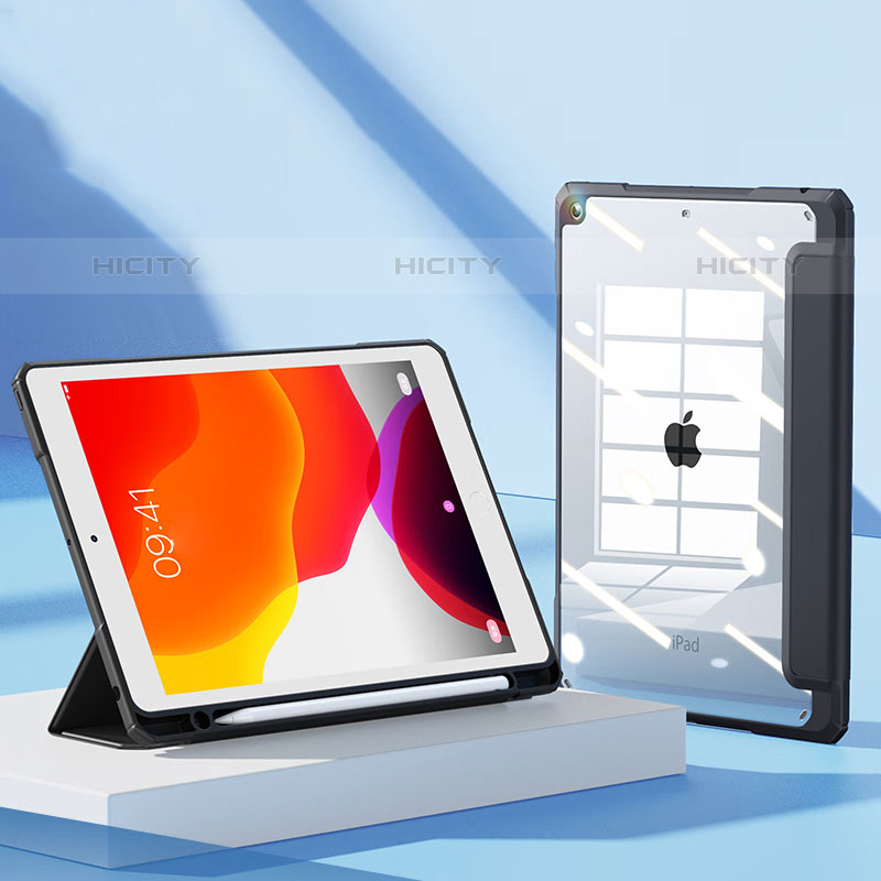 Apple iPad 10.2 (2020)用手帳型 レザーケース スタンド カバー H05 アップル ブラック